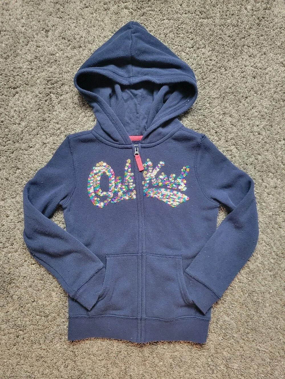 OshKosh B'gosh Navy Hoodie with Multicolor Sequin Logo Size 4/5T